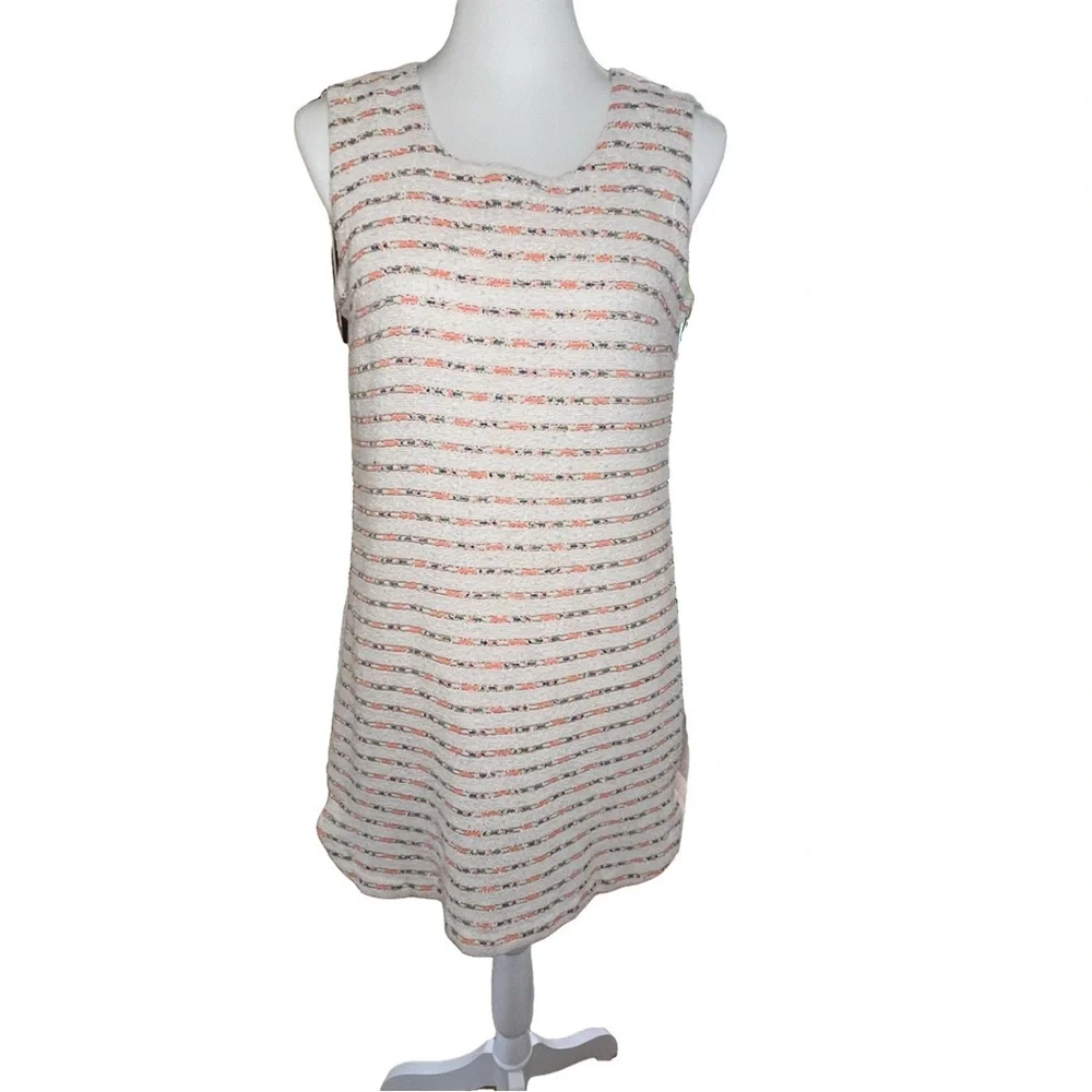Quinn Sz M Tweed Shift Dress White Sleeveless Pastel Coastal Preppy Spring Style